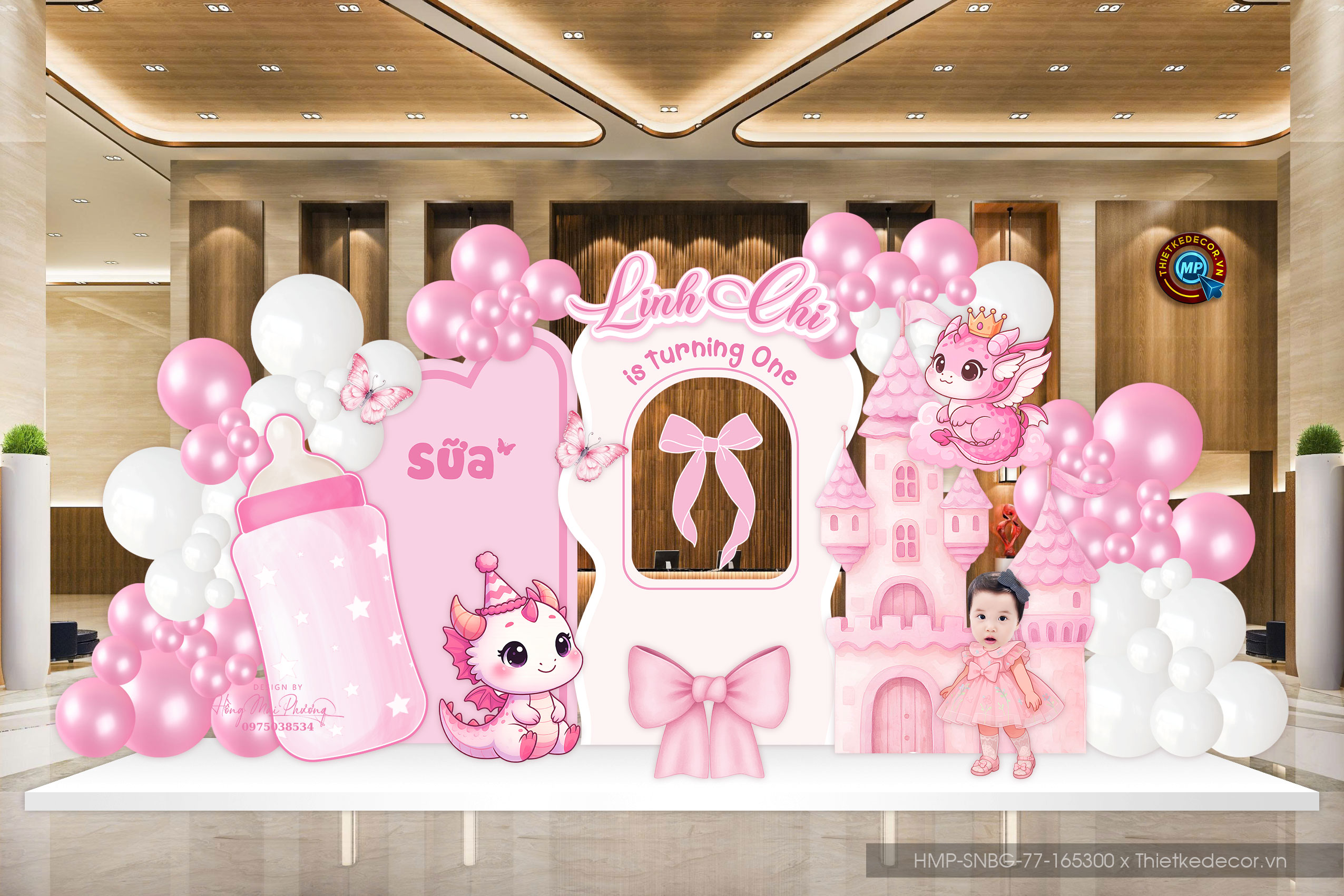 File thiết kế sinh nhật bé gái tone hồng dễ thương đáng yêu cute sang trọng.